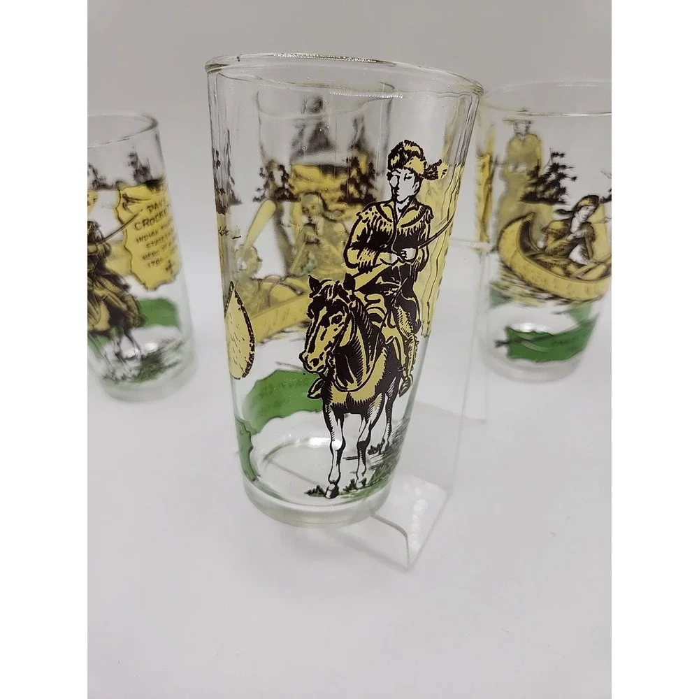 1950s Davy Crockett 1786-1836 Collector's Drinking Glass Set of 4 Indian Fighter